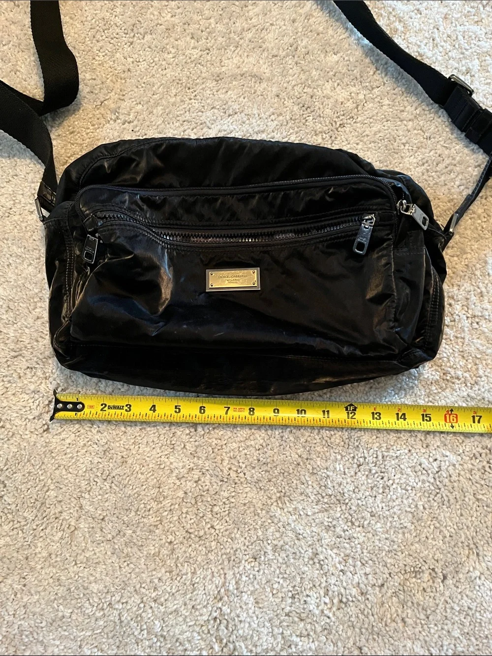Dolce & Gabbana Black Nylon Belt Bag with Gold Plaque